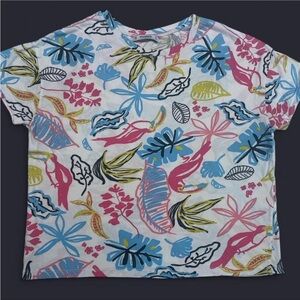 Pull&Bear Tropical Leaf Print T-Shirt - Pink, Blue, Yellow